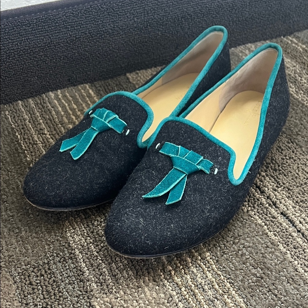 Cole Haan Sabrina Tassle Loafers Charcoal and‎ Teal Sz 8